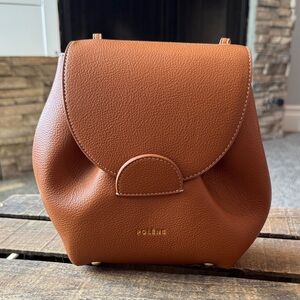 Polene Numero Un Mini Leather Backpack Saddle Brown with Gold Hardware